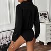 Women's Fashion Casual Solid Color Print Spring Autumn Long Sleeve POLO Neck Bodysuits