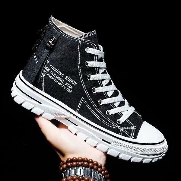 Tendência de sapatos de lona de cano alto masculino casual legal moda estilo de rua tênis hip hop para adolescentes