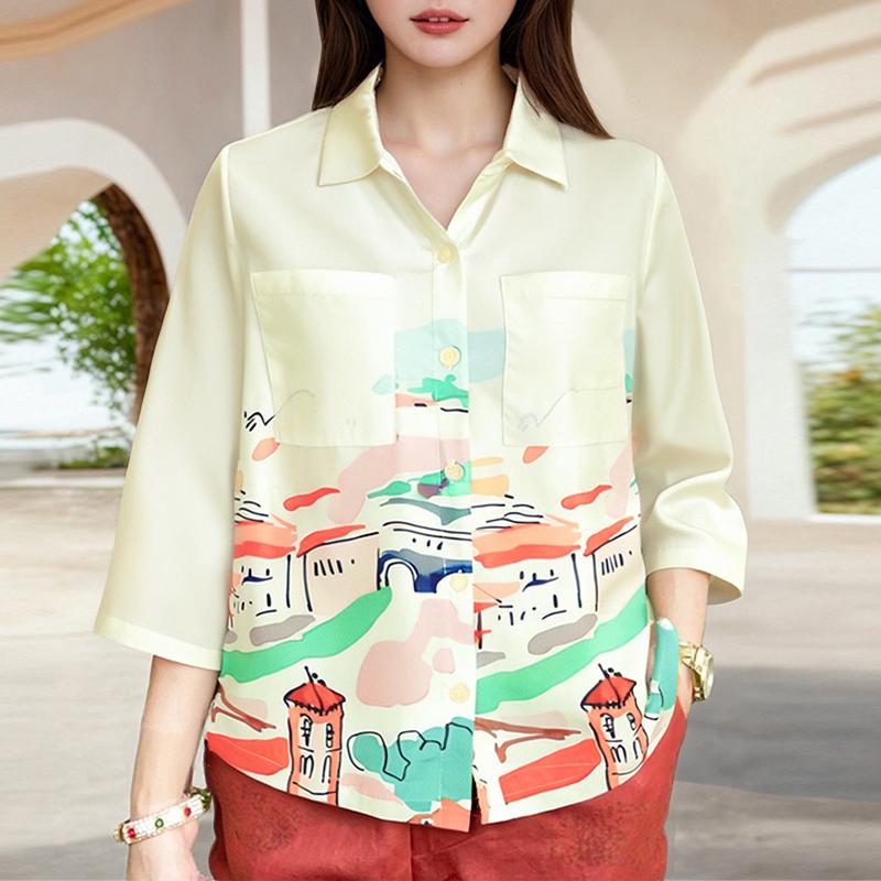 ZANZEA Women Casual Turn Down Collar Loose Half Sleeve Print Blouse