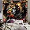 Sun and Moon Tapestry,Psychedelic Mystic Floral Tapestry Wall Hanging Modern Aesthetic Tapestry Hippie Boho Wall Art for Home Decor Bedroom Living