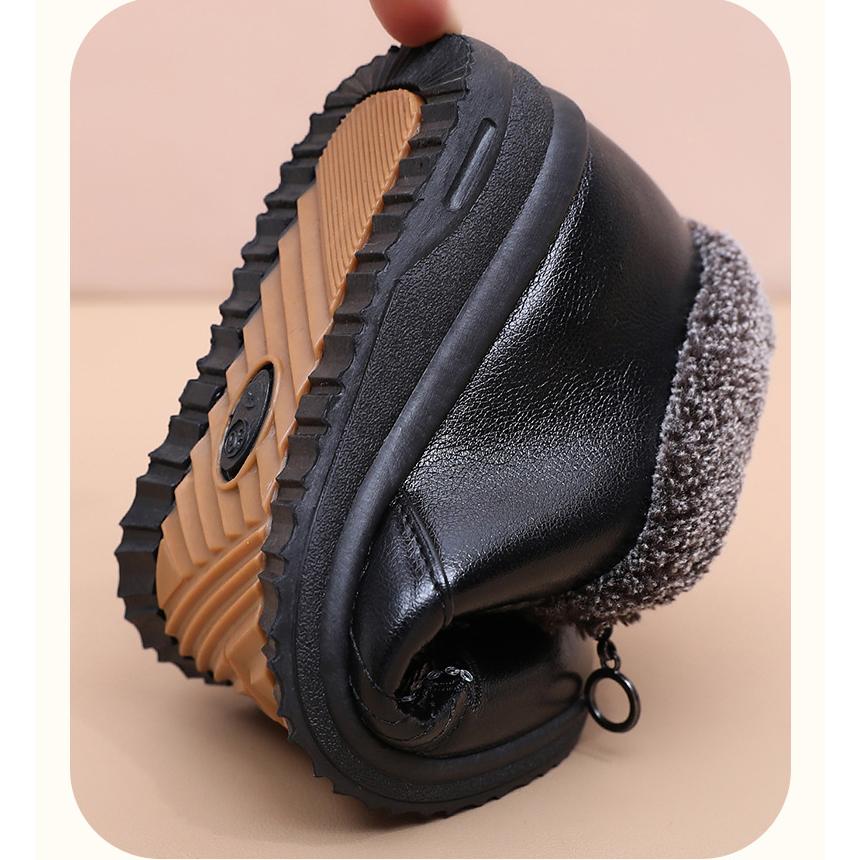 Winter Elderly Cotton Shoes Women's  Flat Non-Slip Grandma Shoes Velvet Lined Low-Top Leather for Middle-Aged & Elderly