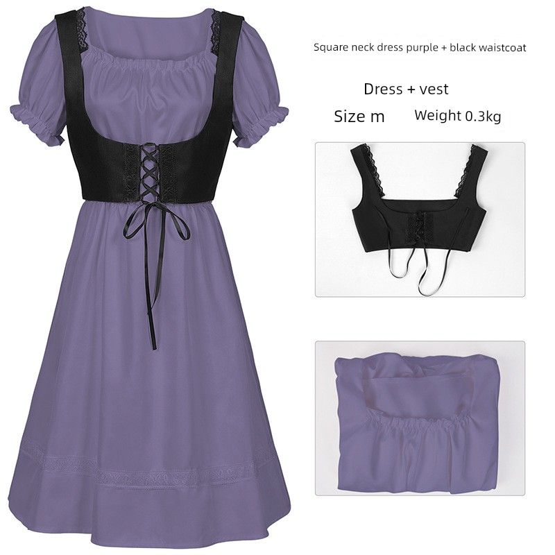 Foreign Trade Hot-Selling European and American Plus-Size Steampunk Gothic Victorian Era Ruffled Sleeveless Dress for Women