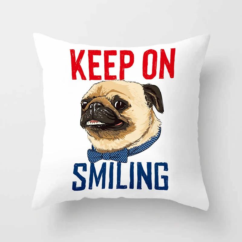 Cute Pug Bulldog Sofa Decorative Cushion Covers Pillowcase For Living Room Personalized Polyester Pillow Case 45*45 Home Decor