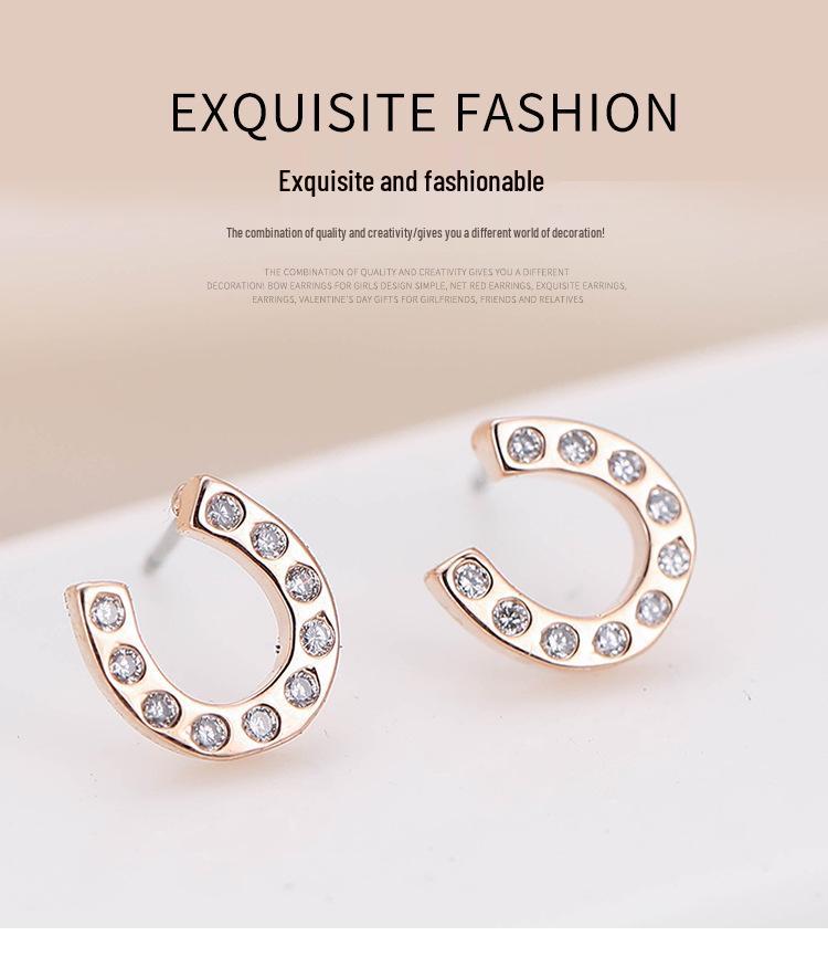Elegant U-shaped Micro-inlaid Diamond Earrings for Girls - Cute & Stylish
