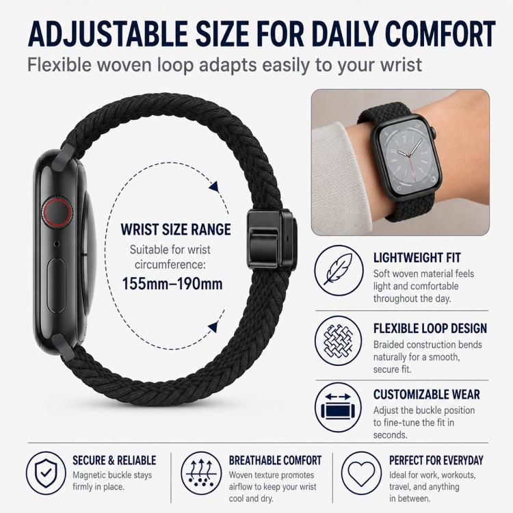 5er-Pack Schlaufen-Gewebe-Nylon-Uhrenarmband mit Magnetschnalle, Verstellbares Armband-Zubehör für Apple Watch 42/44/45/46/49mm