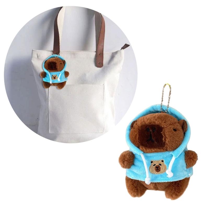 Sweet Plush Hoodies Capybara Keychain Pendant Lovely Hangings Decorations Keyring Charm for Purse Bag Backpack Handbag