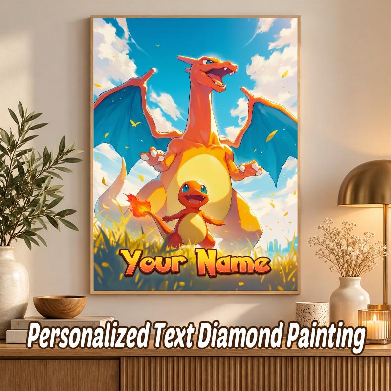 Charizard Custom Name Diamond Painting Personalized 5D Full Drill DIY Diamond Art Home Decor
