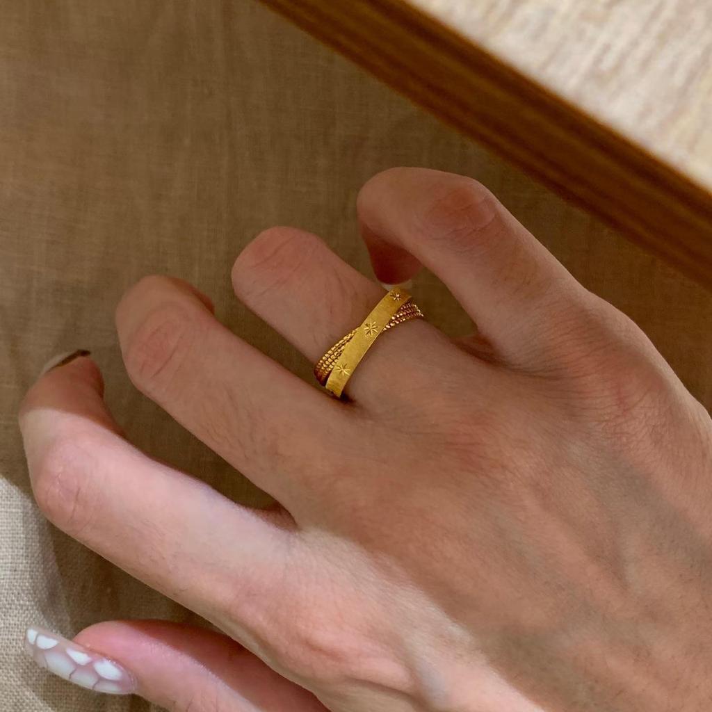 Minimalist Adjustable Open Cross Star Ring for Women - Versatile Stackable Design