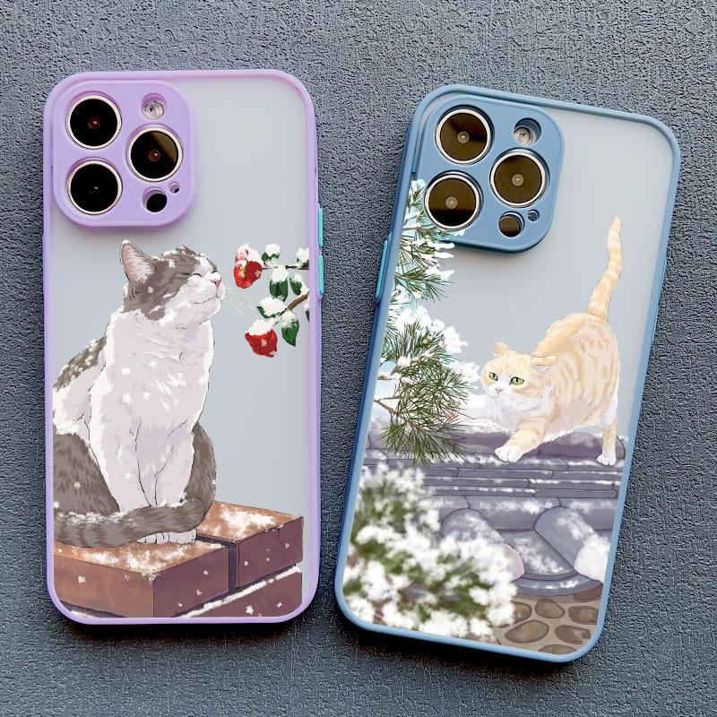 Lovely Cats Flower Case For iPhone 16 15 14 Plus Pro Max 13 12 11 Pro Max Mini 7 8 Plus X XR XS SE2 Phone Cases Shockproof Cover