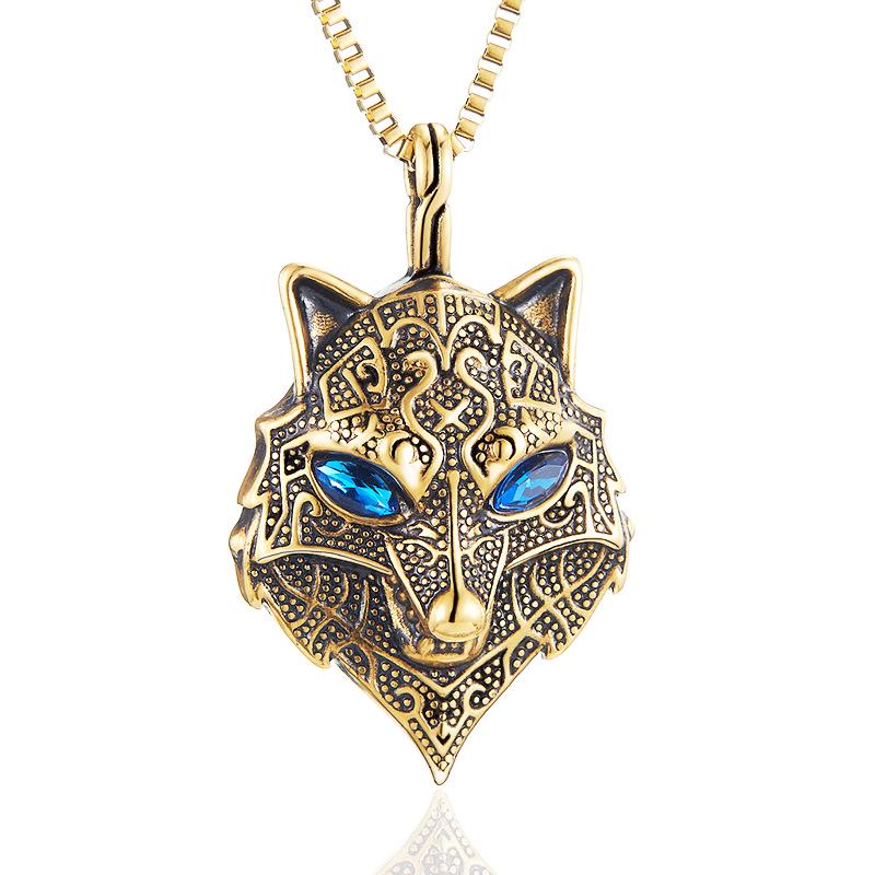 Nordic Retro Titanium Steel Viking Wolf Head Pendant Necklace for Men