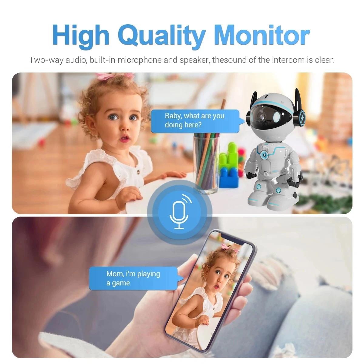 

Робот-камера, Wifi 5MP Внутрішня камера домашньої безпеки, Нічне бачення Двосторонній аудіо Автоматичне стеження Внутрішня радіоняня No card-US PLUG білий