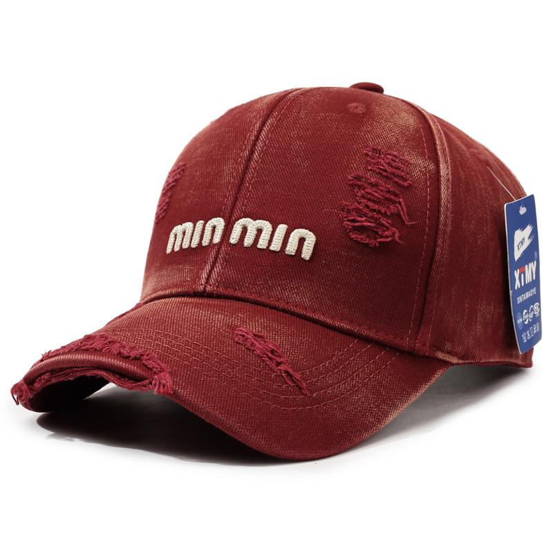 New Style Distressed Washed Baseball Cap With Three-Dimensional Embroidery, A Slim Visor Hat That Makes Your Face Look Smaller.