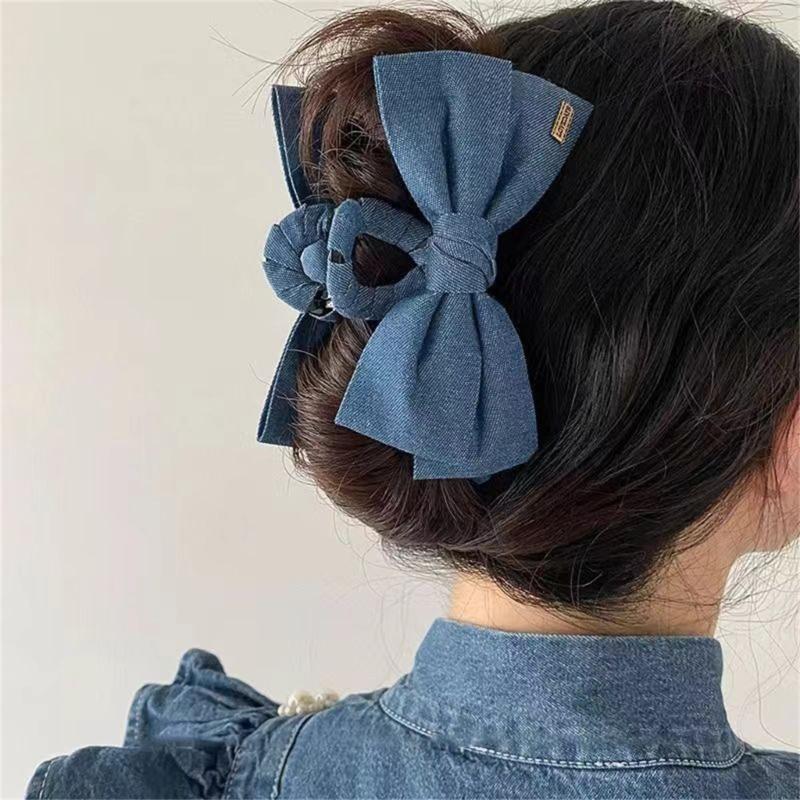 Stylish Blue Jeans Bows Hair Clip For Women Girls Secure Grip Hairpin Hair Accessory Fashion Ponytails Holder