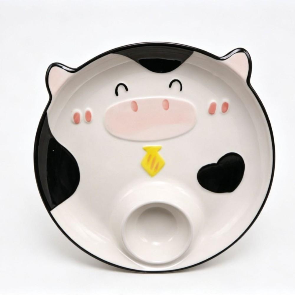 Ceramic Cow Sushi Plate Animal Shape Grid Dumpling Plate Cute French Fry Plate  Household