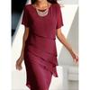 Spring Summer Women's New Solid Color Short Sleeved Fashionable Flash Ruffle Edge Round Neck Casual Comfortable Dress