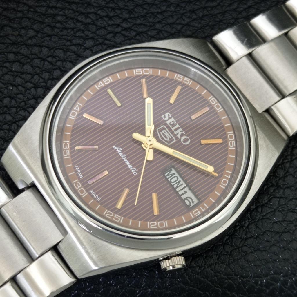 GENUINE VINTAGE SEIKO 5 AUTOMATIC 7019A JAPAN MENS BROWN DIAL WATCH A709179-1