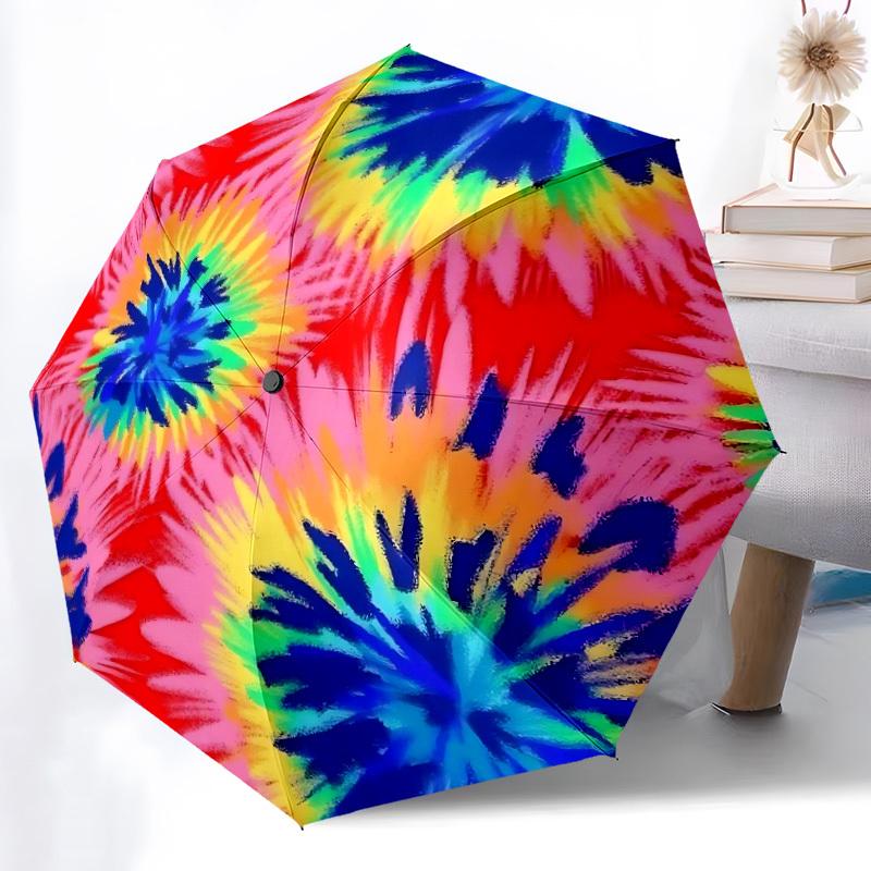 1pc Tie-Dye Patterns Automatic Open/Close Umbrella Compact Folding Umbrella, All-Season Portable Umbrella for Women/Men F1124334