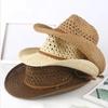 1Pc New Summer Straw Hats for Women Men Handmade Weave Hollow Western Cowboy Hat Wide Brim Sun Hat Outdoor Beach Sunscreen Caps