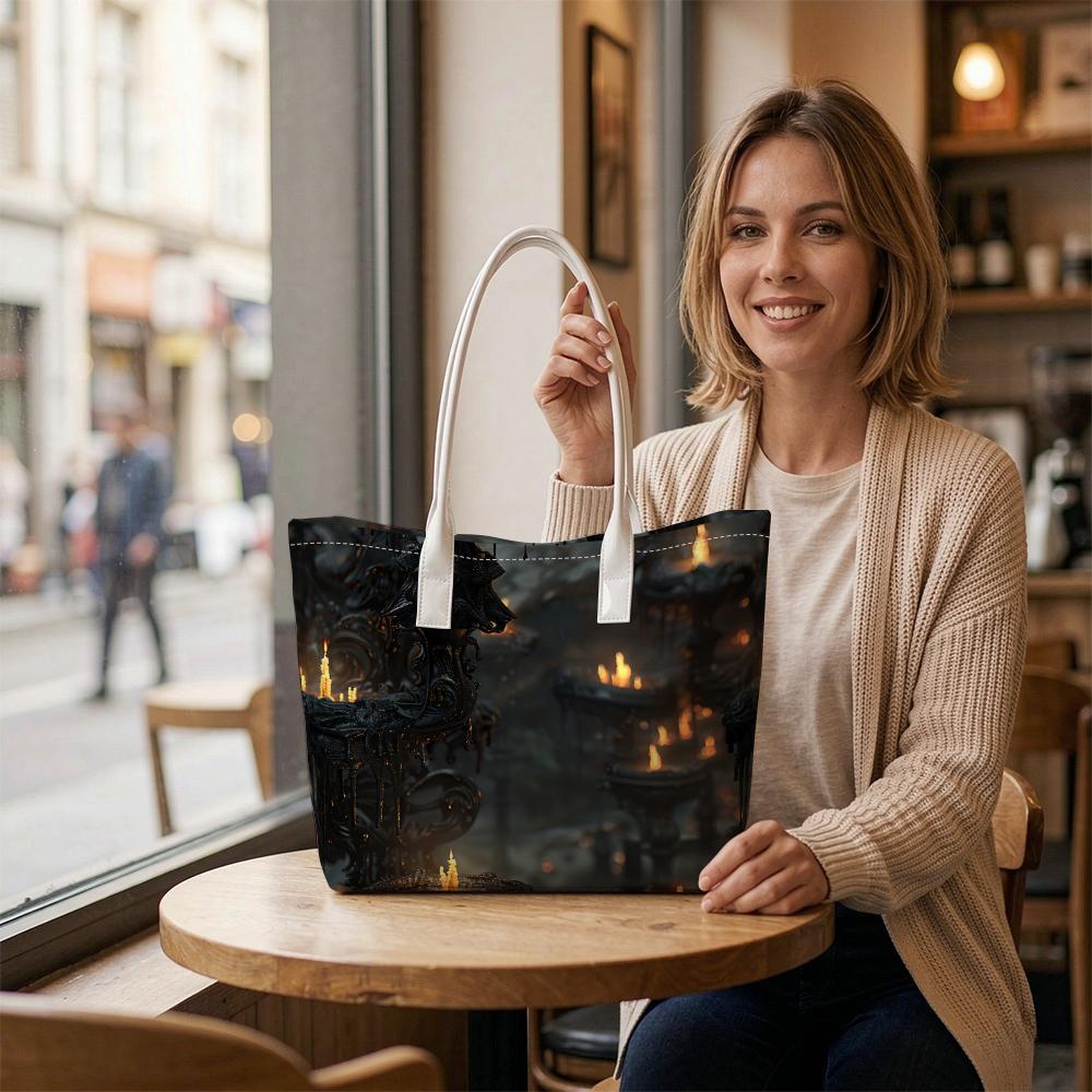 Gothic Candle Printed Shoulder Bag Large Capacity Daily Commute Tote Bag
