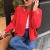 Autumn and winter street fashion solid color knitted cardigan, temperament all-match casual round neck long-sleeved sweater jacket
