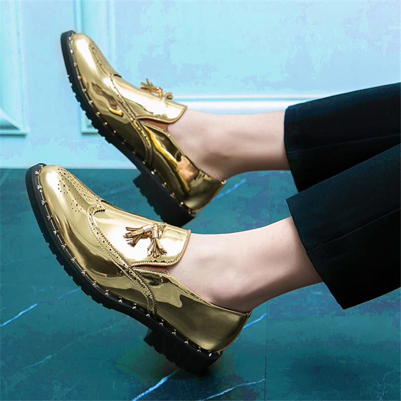 Fashion Luxury Designer Trend Gold Tassel Rivet Casual Shoes For Men Formal Wedding Dress Homecoming Footwear Zapatos Hombre