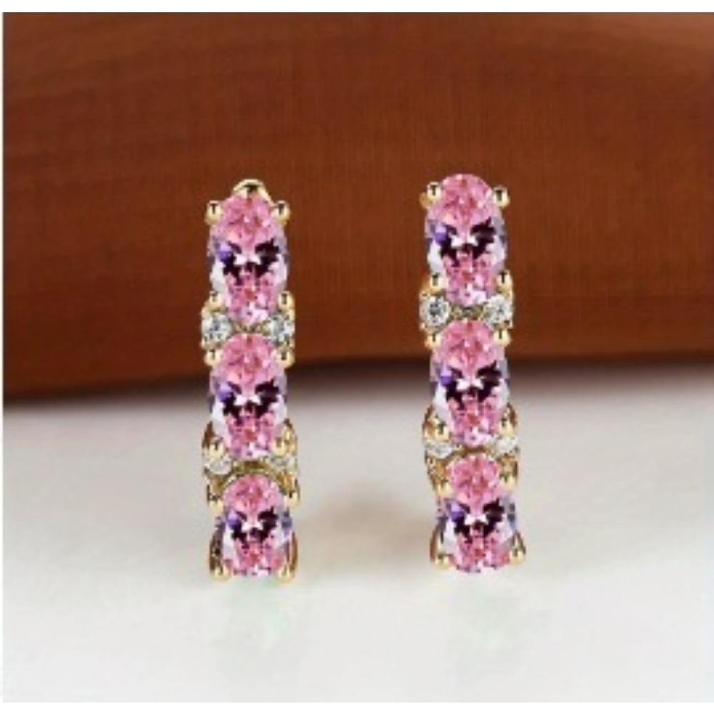 French Style Light Luxury Gold Three Oval Diamond Earrings Buckle Stylish and Fashionable Earring Accessory