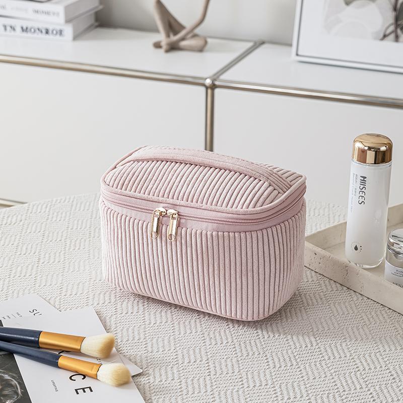Women's Plush Make Up Bags Plaid Zipper Cosmetic Bag Case Portable Cosmetic Organizer Storage Pouch