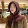 Cappelli con cappuccio in maglia, passamontagna invernali, cappelli da donna, stile coreano, caldi all'aperto, cappelli con coulisse, berretti con collo monopezzo