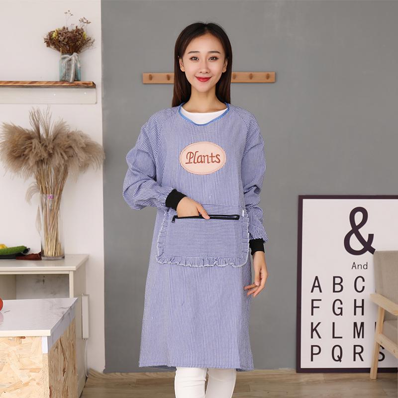 Korean Style Long Sleeve Oil-Proof Cotton Apron for Women and Men – Cute and Fashionable Kitchen Smock for Summer