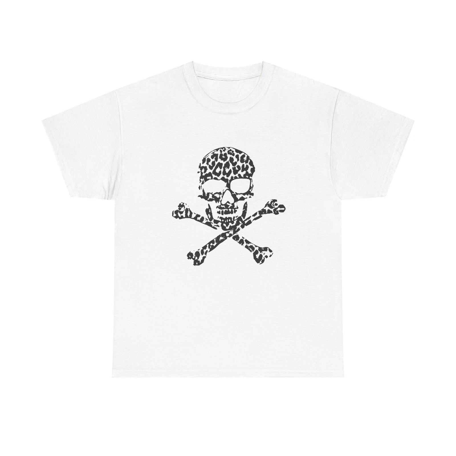 White and Black Leopard Print Skull Crossbones Graphic T-Shirt Y2K Underground S