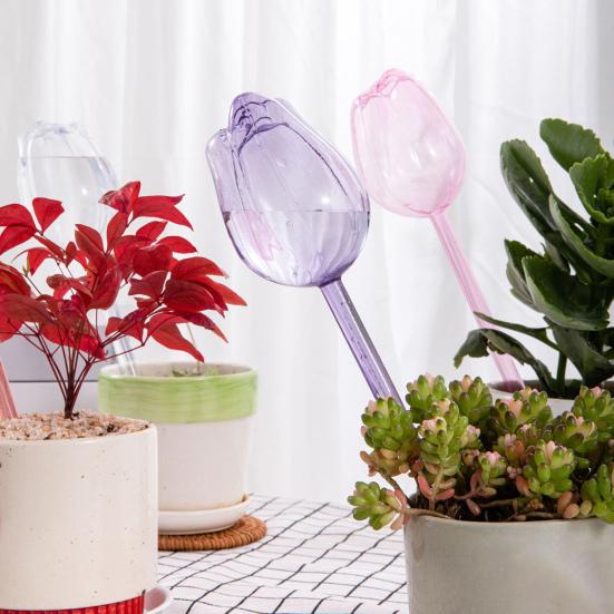 4 Pcs Tulip Self Watering Globes Planter Insert Automatic Watering Bulbs Reusable Plant Watering Spikes for Various Potted Plants