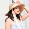Foldable Tether Handmade Crochet Straw Hat Children Summer Sun Protection Bucket Hat Beach Vacation Shade Basin Hat