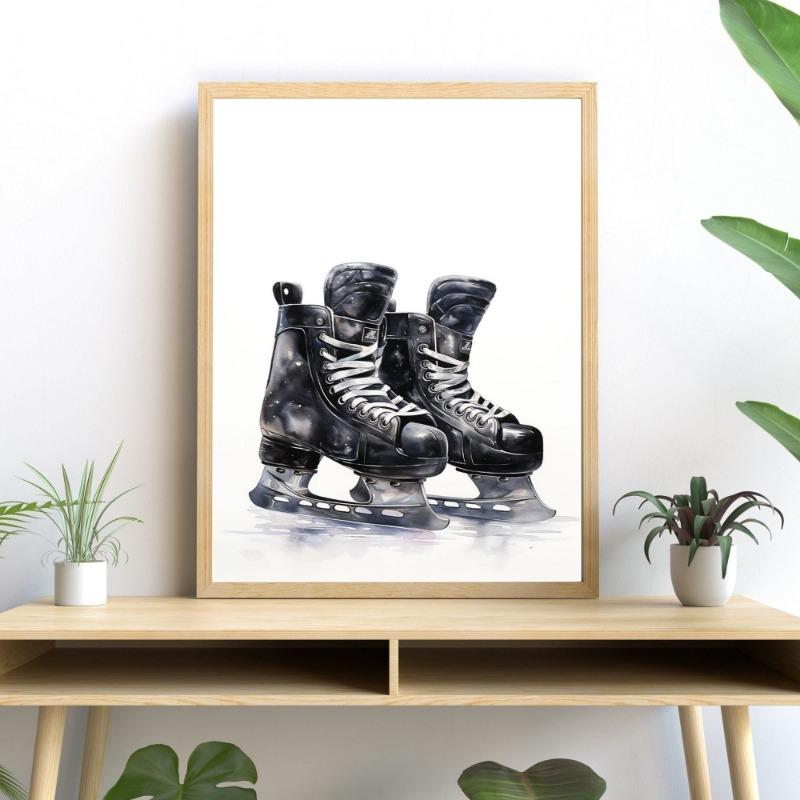 Black White Ice Hockey Helmet Minimalism Sports Quote Posters and Prints Canvas Printing Wall Art Picture for Living Room Decor