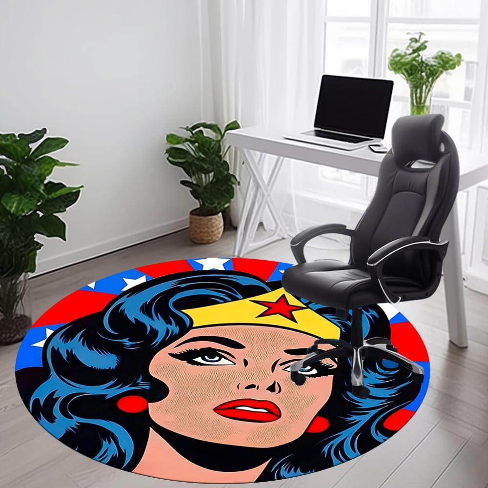 1pc Wonder Woman Superhero Office Round Area Rug, Under Office Chairs Bedroom Living Room Home Decor, Room Deco, Available in Various Sizes