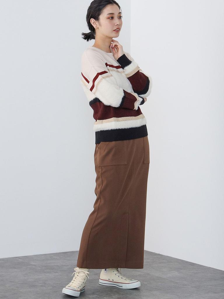 Knit 3D Border Knit IVORY FREE [Beams Heart] L/S Women's