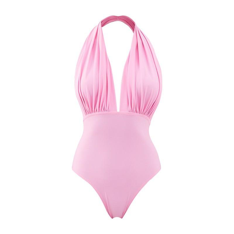 European and American one-piece swimsuit deep V neck halter sexy swimsuit hot spring beach suit women S