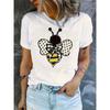 Women's Bee Bow Print Tee Oversized Relaxed Fit Crew Neck Short Sleeve Summer Top