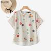 ZANZEA Women Casual Round Neck Floral Print Summer Short Sleeve Blouse