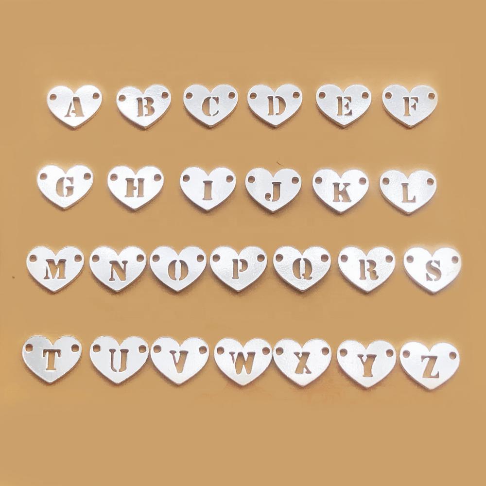 New S925 Sterling Silver Initial Alphabet Heart Connector Letter Charms for Permanent Jewelry Making