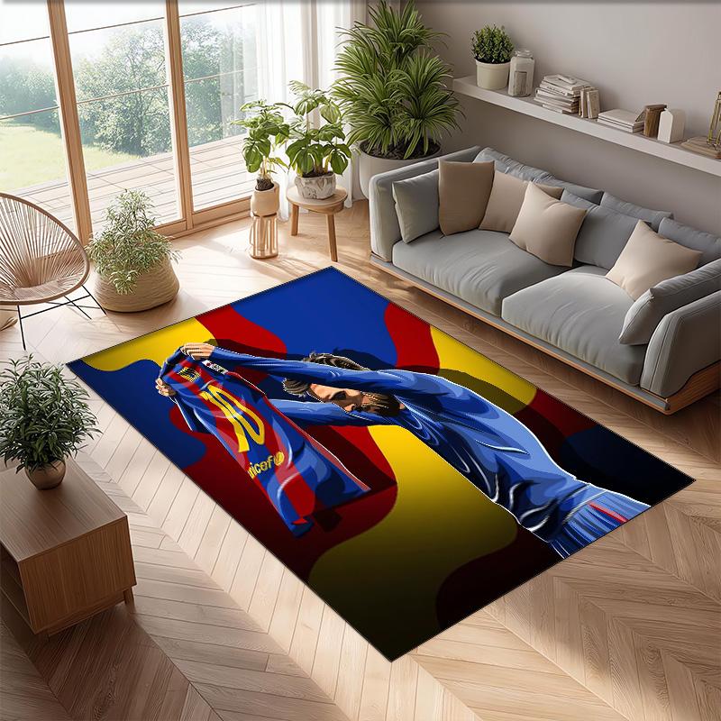Lionel Messi bedruckter Flanell-Teppich rutschfest weicher Polyester-Bodenläufer Indoor Dekor-Matte für Schlafzimmer Wohnzimmer Sofa