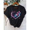 European Size Women's Stylish Graphic Print T-Shirt - Short Sleeve Crew Neck, Vibrant Heart & Butterfly Design