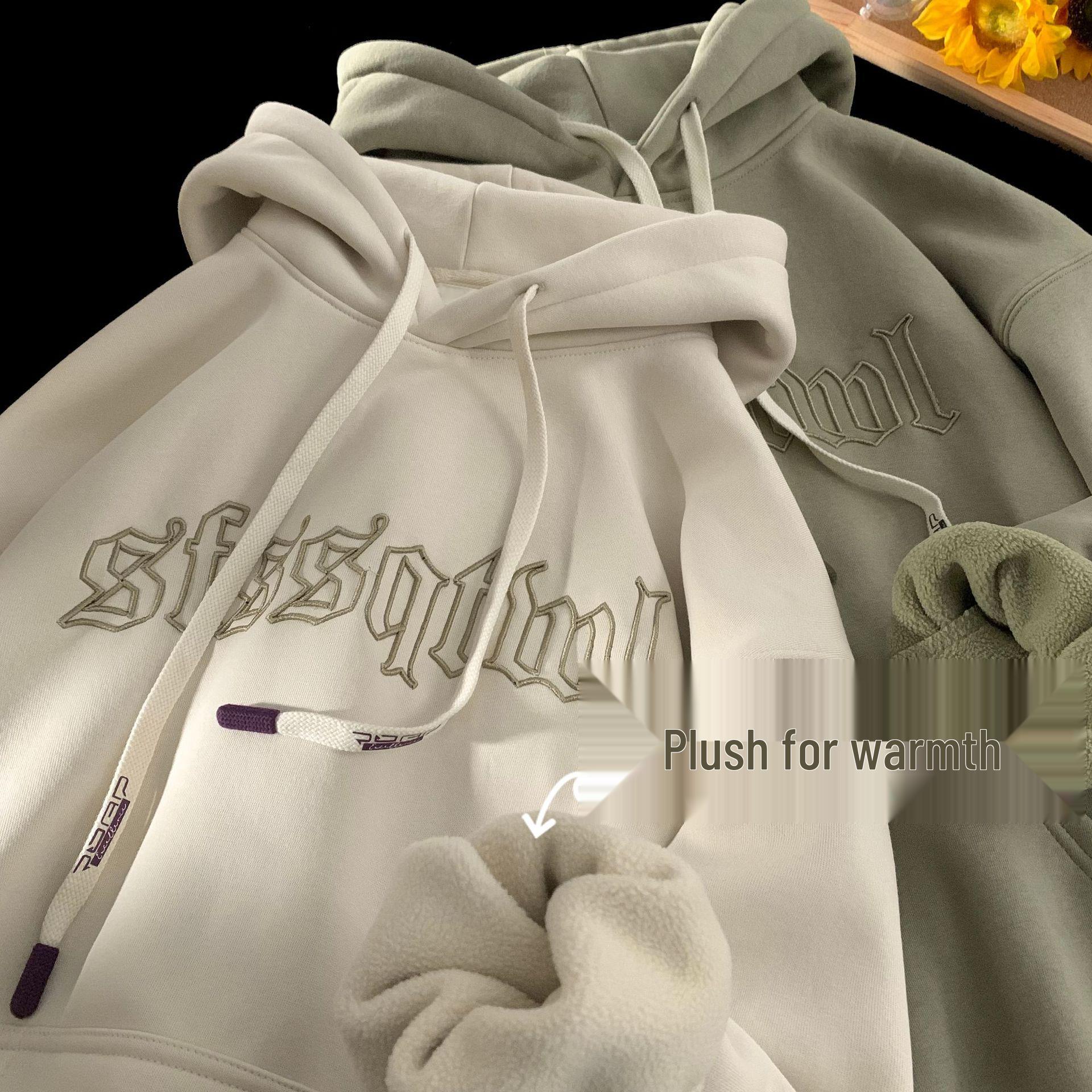 

500g Heavyweight Embroidered Men s Hoodie - Stiff Fleece-Lined, Thickened for Youth, Autumn/Winter Outerwear M
