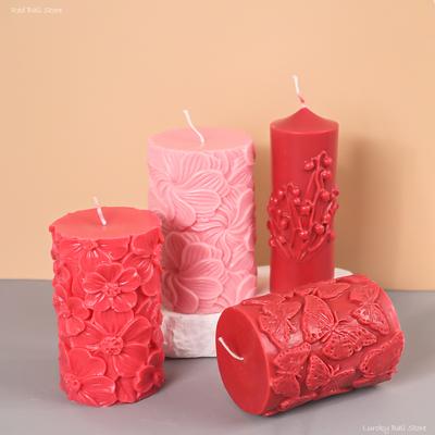 Flower Butterfly Cylindrical Silicone Candle Mold DIY Waves Soap Resin Plaster Making Chocolate Cooking Tool Wedding Decor Gifts