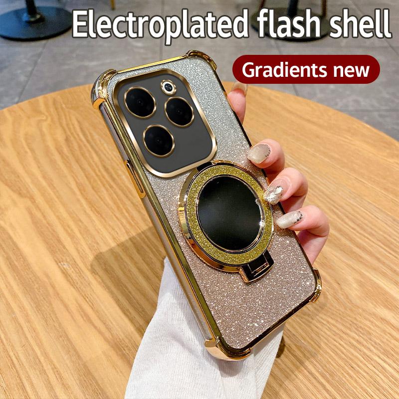 

Plating Shockproof Stand Ring Mirror Phone Case For Infinix Hot 40 Pro 30 30i 40i 50i 10S NFC 10 Lite 9 Play Glitter Soft Cover Infinix Hot 40