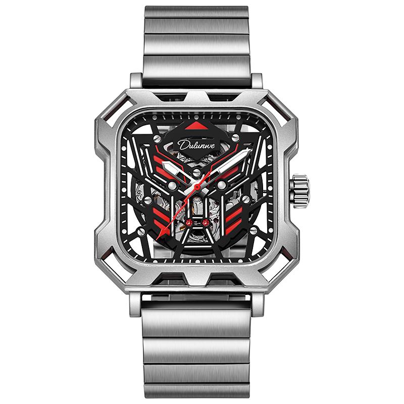 Square Skeleton Dial Automatic Watch Men Luxury Mechanical Men's Watches Luminous Waterproof Solid Steel Strap Relogio