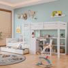Etagenbett 90x200cm, Kinderbett, Schreibtisch, Lagerregal, 2 Schubladen, Hochbett, Rausfallschutz, 2 Lattenrost, Weiß, ohne Matratze
