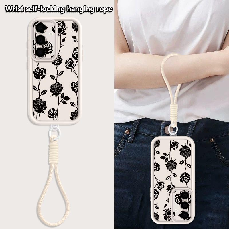Flowers Fruits Print Lanyard Case For Samsung S26 FE A18 S25 S24 S23 S22 Ultra A54 A55 A16 A26 A36 A56 A17 A27 A37 A57 5G Bumper Cover