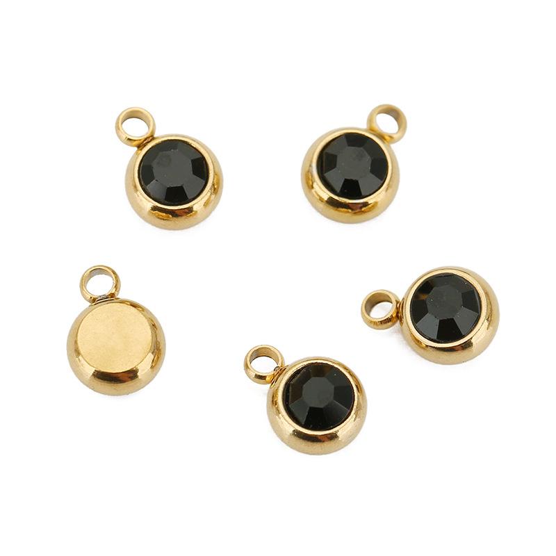 Stainless Steel Birthstone Lucky Stone Birthstone Pendant Diamond Flat Mouth Welding Ring DIY Necklace Bracelet Accessories