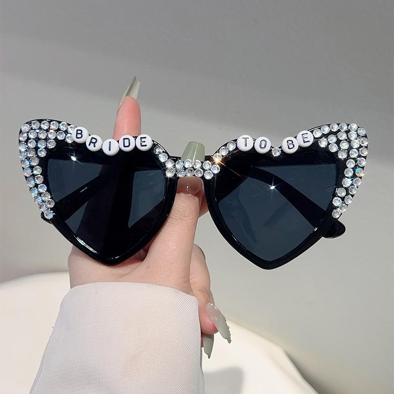 Cute Heart Shaped Sunglasses with Rhinestones Fashion Bride To Be Decor Shades Trendy Original Handmade Sun Glasses