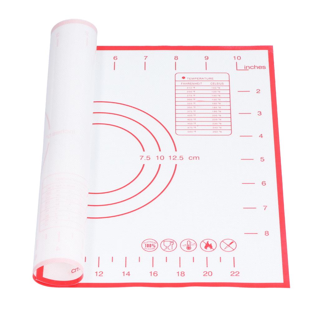 Baking Mat Silicone Non Slip Heat Resistant Dough Mat with Scale for Home Kitchen 29x26cmRed